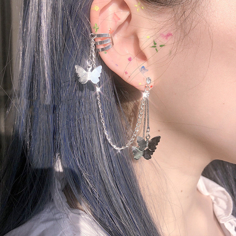 Retro ins wind butterfly Tassel Earrings earrings earrings without ear holes female students Korean version simple super Fairy