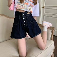 Real price high waist thin breasted Jeans Shorts 2021 summer loose A-line wide leg versatile casual hot pants