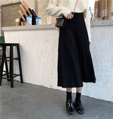 Real shot real price knitted skirt women's new high waist middle long skirt for students in autumn and winter