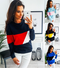 European and American autumn leisure sweater 2020 round neck long sleeve color matching top