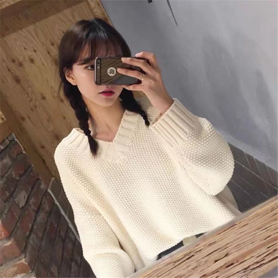 Sweater women's new V-neck top sweater coat Student Korean loose early autumn chic style with long sleeves