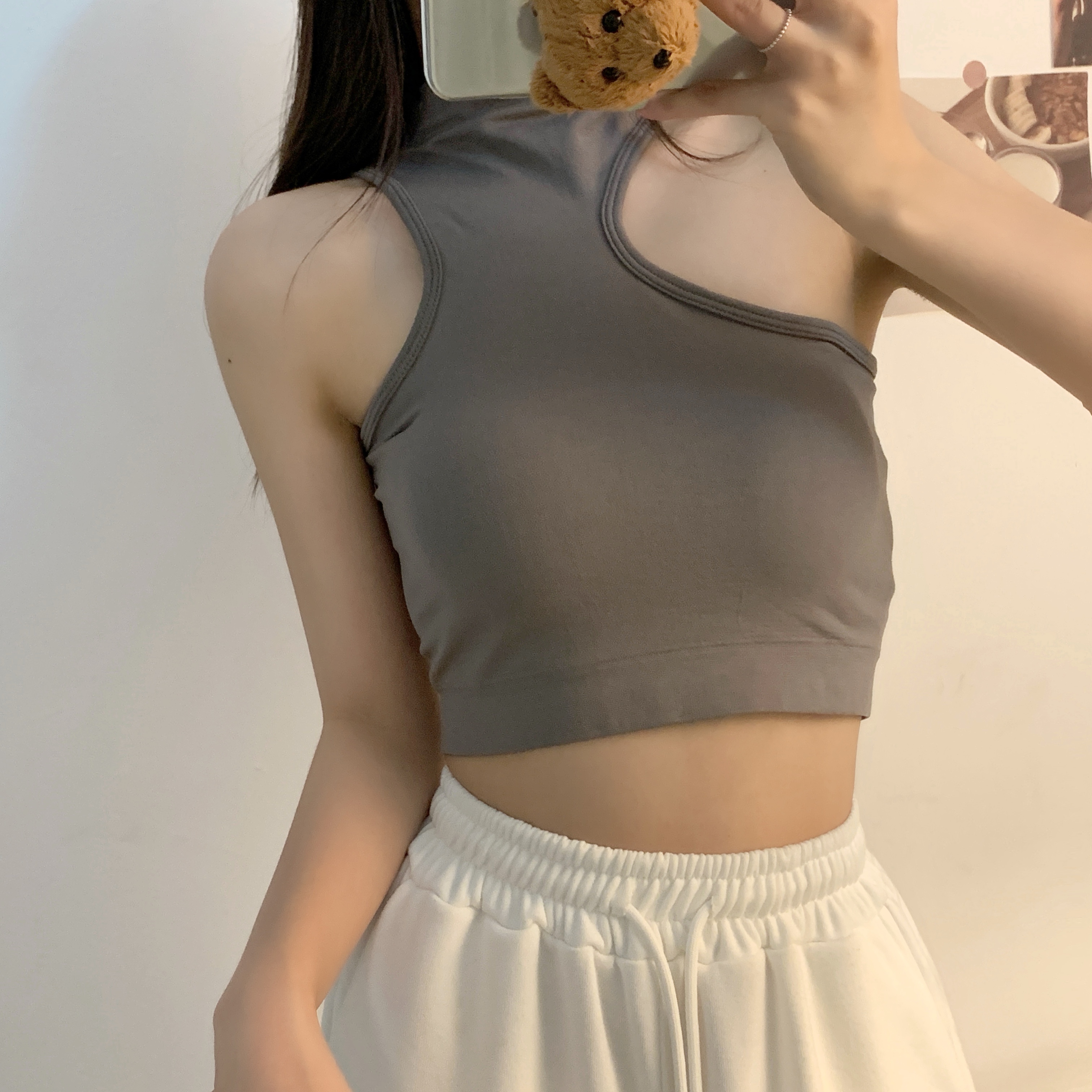 Real price sexy slim half high neck short navel exposed irregular bottomed vest underwear top
