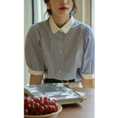 2021 summer new color contrast versatile color magazine striped short sleeve shirt