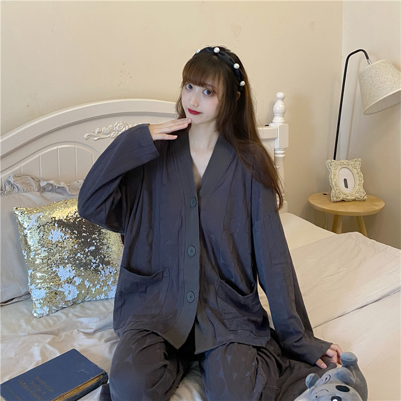 Real price 2021 new pajamas women's French leisure cotton jacquard home wear loose can wear two pieces