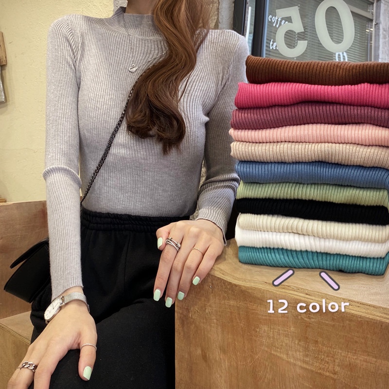 Half high neck sweater bottom top slim long sleeve T-shirt girl in autumn and winter
