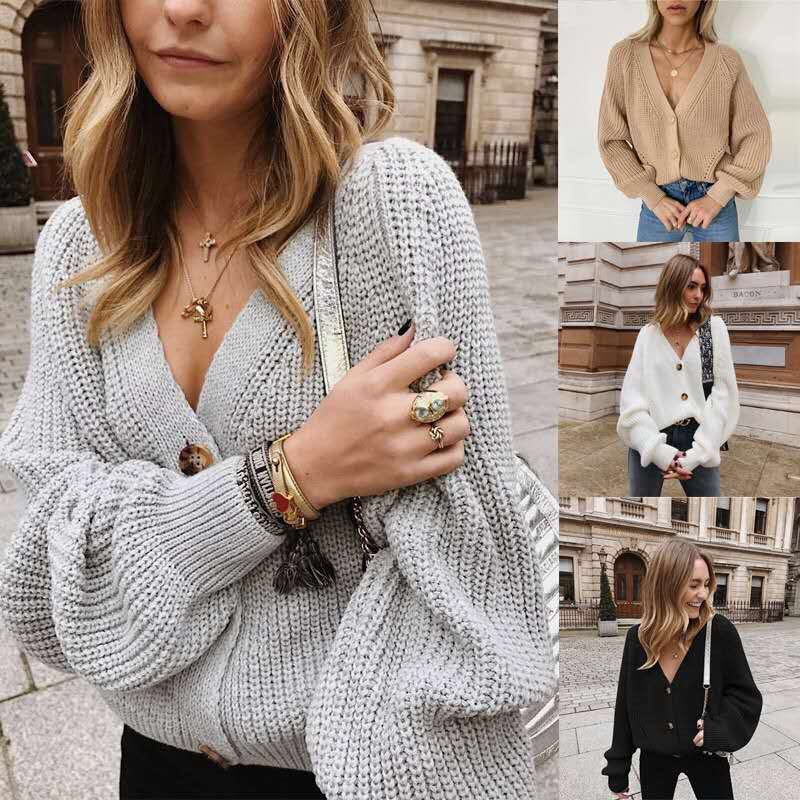 2021 autumn foreign trade new sweater solid color V-neck button cardigan autumn xiaoxiangfeng Han Fan ins outer sweater
