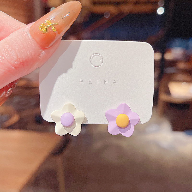 Real shot S925 silver needle summer new geometric Flower Earrings women's fashion small clear earrings earrings