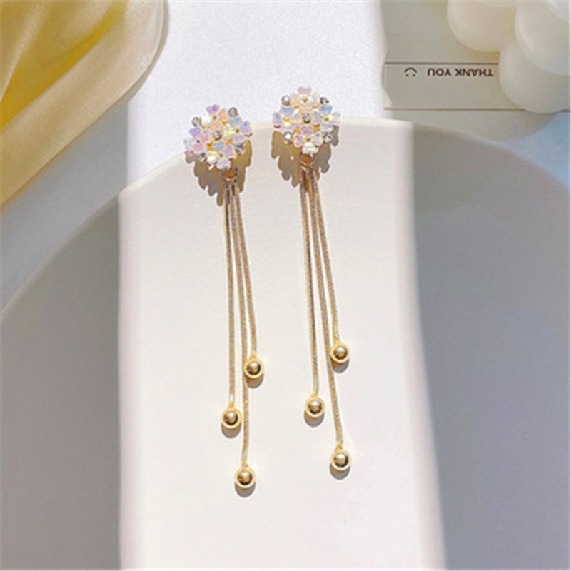 Japan and South Korea flower back hanging style tassel long style personalized earrings earrings earrings versatile EARRINGS Metal Earrings