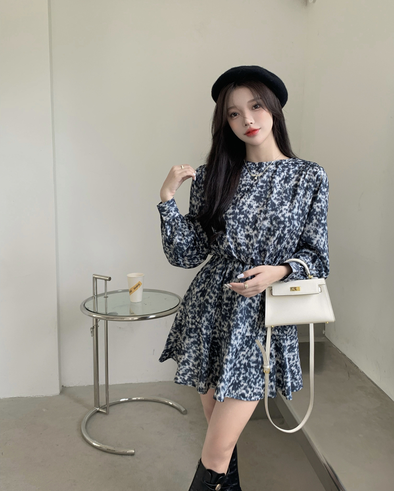 Real price broken flower dress waist closed long sleeve fairy tea break skirt