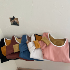 ！ Real price real shooting U-neck bottom shirt long sleeve warm Plush top bottom shirt