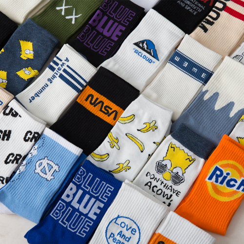 5 pairs of socks men's and women's trendy socks spring and summer trend European and American street hip hop high top stockings men's trendy cotton
