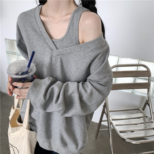 Real shot V-Neck Sweater women's white spring and autumn thin 2021 new design sense of niche fried Street two-piece jacket