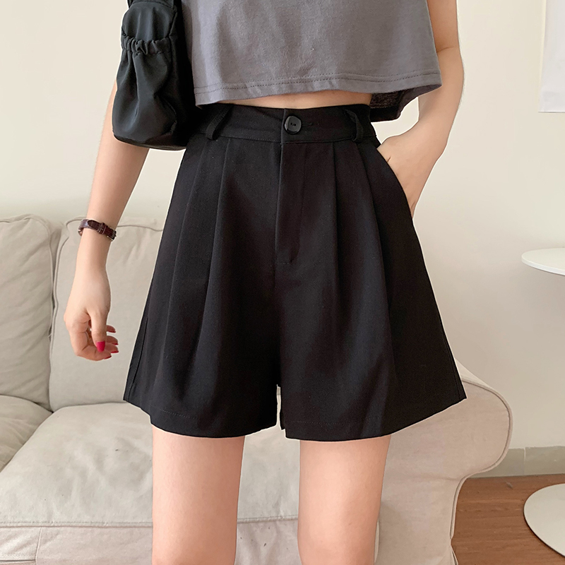 Real price Black Slim and versatile high waist suit pants chic drop casual wide leg shorts