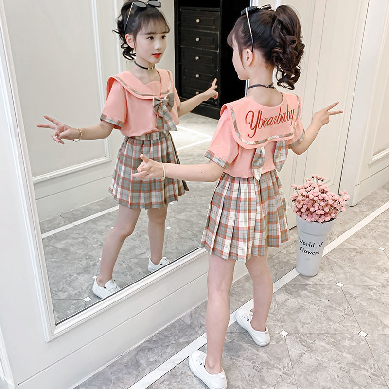 Girls' suit 2021 new summer dress foreign style JK uniform middle school children's College skirt suit children's wear girls' two-piece set