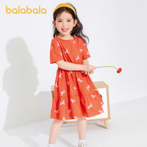 Balabala children's Dress Girls' skirt children's medium and long skirt summer dress 2021 new children's baby dress pure cotton