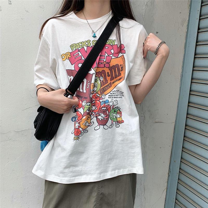 Ins short sleeve summer new Korean girl student loose simple cartoon print Harajuku T-shirt girl