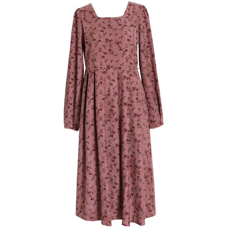 Retro Pink Floral Korean women's long skirt women's new loose and thin Platycodon grandiflorum skirt high waist temperament base dress