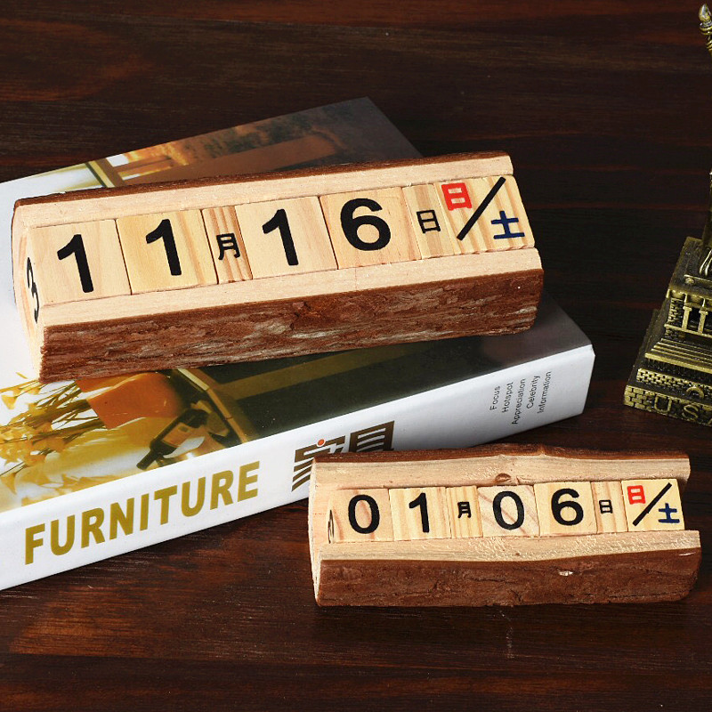 Retro creative log small calendar date desktop resin ornaments bedroom living room decorations home American gifts