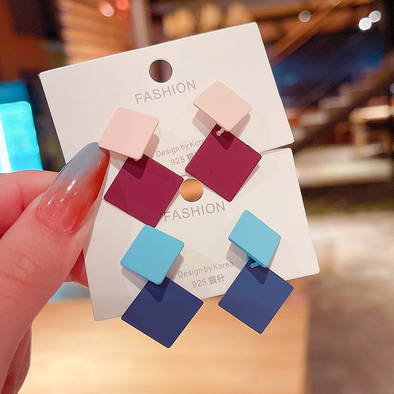 Real shot S925 silver needle Korean diamond contrast geometric Earrings net red design Ear Stud Earrings