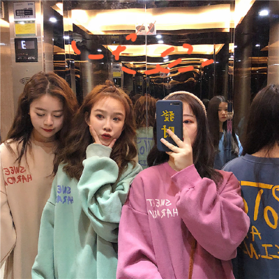 Girls' fashion lazy wind sweater women's autumn loose Korean fashion students' net red large version Plush thickened coat