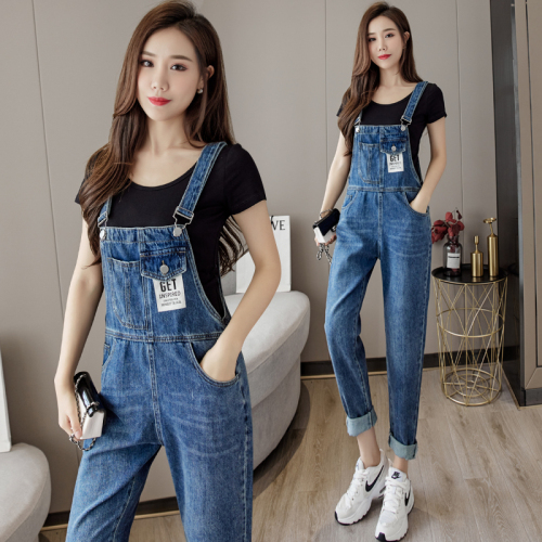 Real shooting Korean loose salt wide leg cowboy suspenders women's Retro Hong Kong Style autumn and winter suspenders conjoined pants