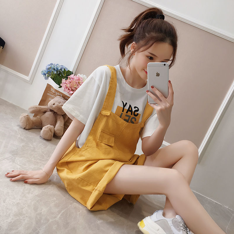 New thin solid color wide leg backpack shorts Korean loose casual versatile summer one-piece backpack pants