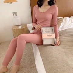 Bear vertical stripe nude thermal underwear set women's seamless Body underwear autumn clothes autumn pants