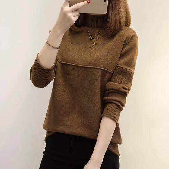Autumn and winter 2021 new women's Pullover Sweater loose and versatile Korean fashion student long sleeve half high collar