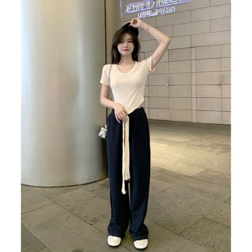 6535 fish scale sports pants women's high waist loose straight tube casual black lazy walking wide leg pants with a sense of floor dragging