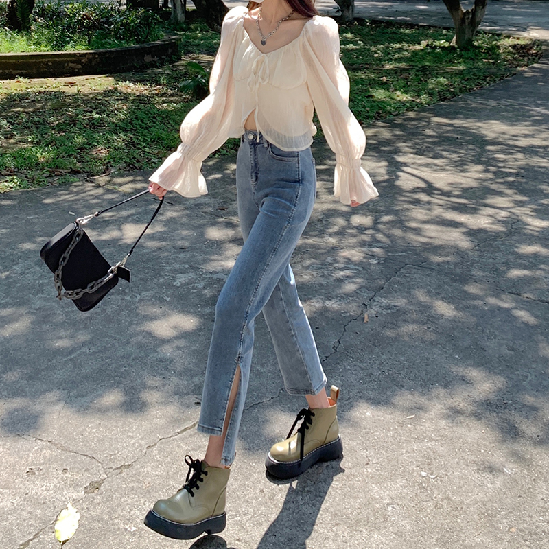 Real price: new high waist slim straight tube loose micro flare split jeans in autumn 2021