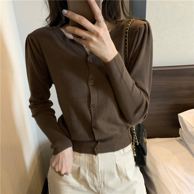 Real price autumn and winter new women's cardigan jacket thin sweater long sleeve short knitwear top