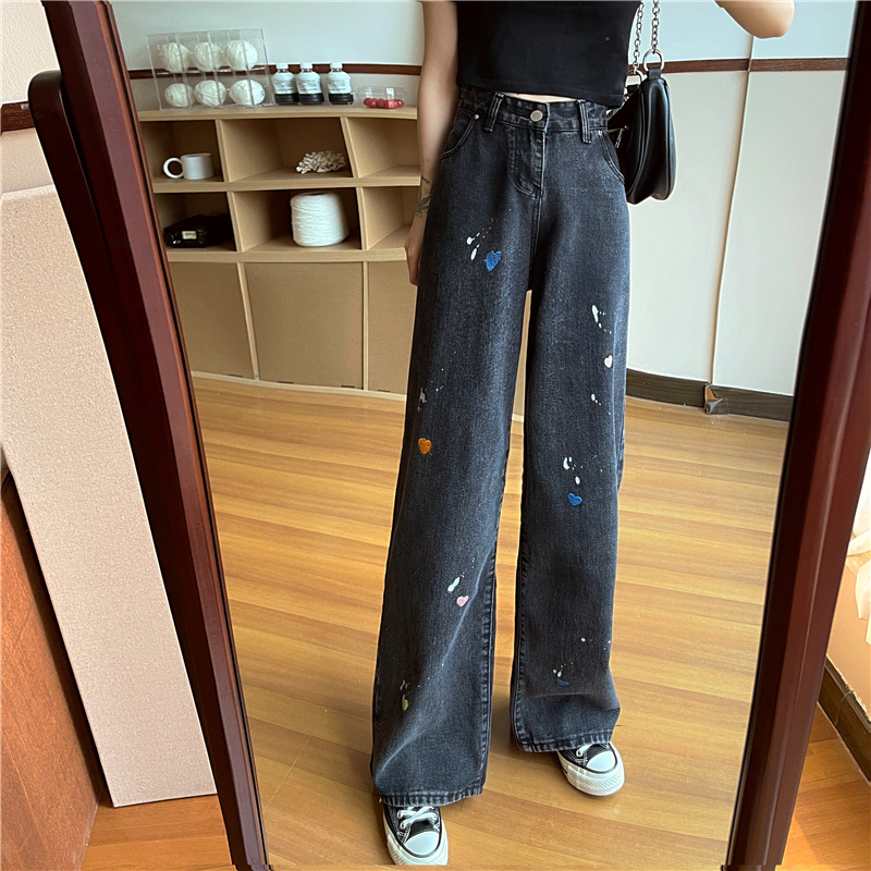 Real shot 2021 spring and summer Korean jeans women's versatile mop pants high waist straight pants