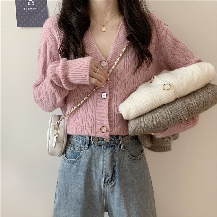 Real price and real shooting ~ Korean loose V-neck knitted twist sweater cardigan versatile coat