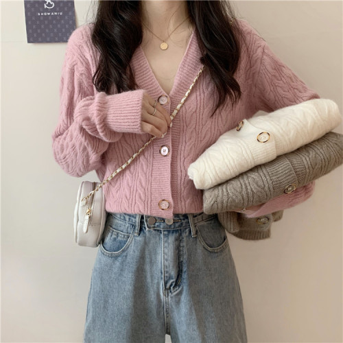 Real price and real shooting ~ Korean loose V-neck knitted twist sweater cardigan versatile coat