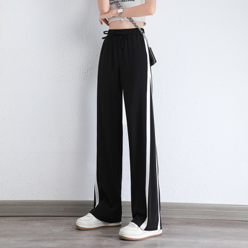 Wide leg pants women's spring and autumn high waist hanging feeling summer thin casual sports pants pants straight tube women's pants floor dragging suit fabric