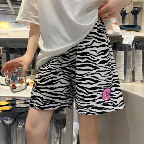 Real shot fish scale zebra striped shorts 2021 summer new Hong Kong Style loose