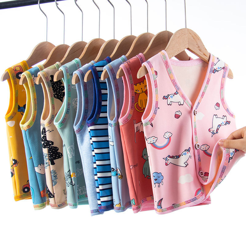 Baby vest cardigan baby spring and autumn thickened Plush vest warm children's waistcoat small shoulder boys and girls