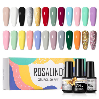 Rosalind 2021 new nail polish Set 24 color plastic bottle phototherapy glue nail polish set