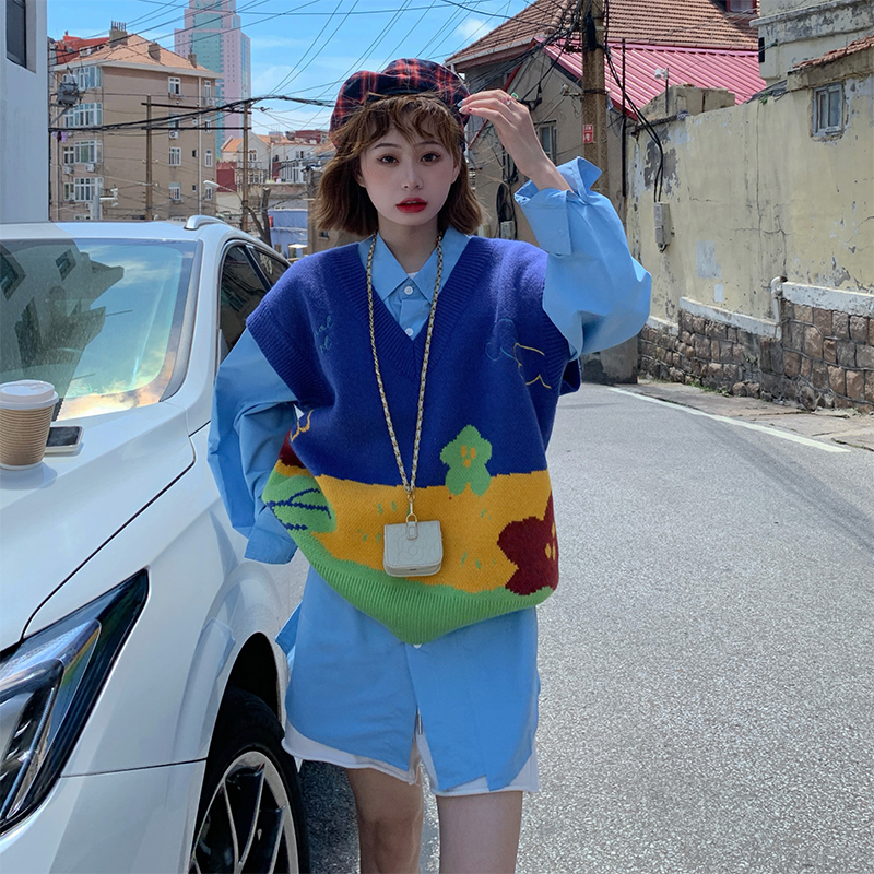 Real shooting and real price Qiuhan chic has a woolen vest + built-in shirt
