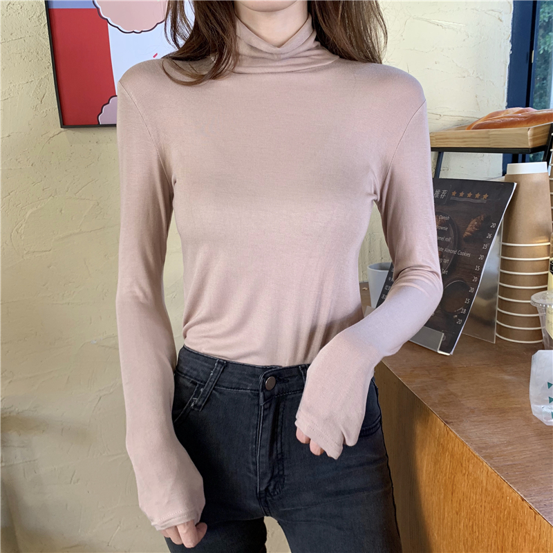 Real photo, real price, autumn and winter, new Korean long sleeve high neck shirt, tight and all kinds of layering, thin and solid color bottoming shirt, women's top