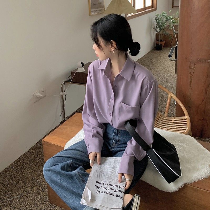 Summer Korean 2020 new net red lazy style casual polo collar loose and versatile long sleeve shirt women's wear ins