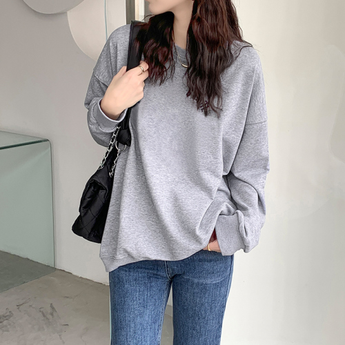 Real price gray round neck long sleeve sweater women's autumn  new lazy style loose thin clothes fashion