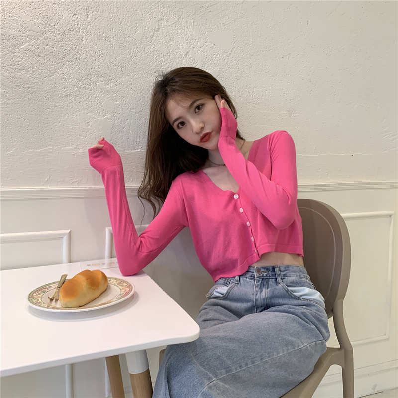 Real photo, real price, loose and thin in spring and summer, short collar, sun proof knitted cardigan