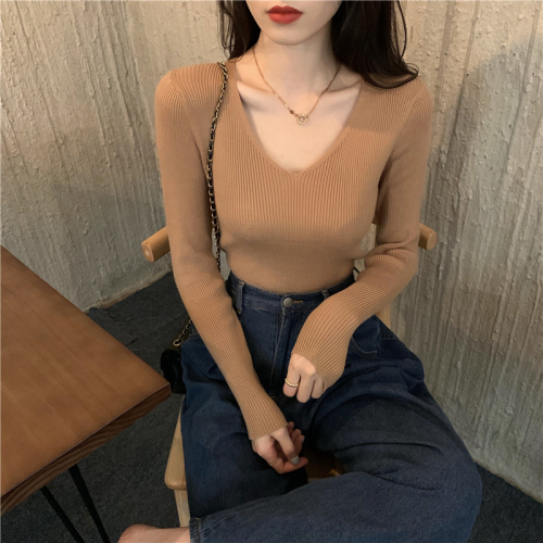 Real shot real price new V-neck hollow out design knitwear top