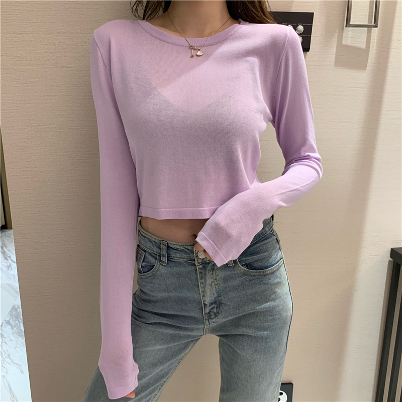 Real-price high-waist short-style skinny knitted jacket showing thin umbilical cord