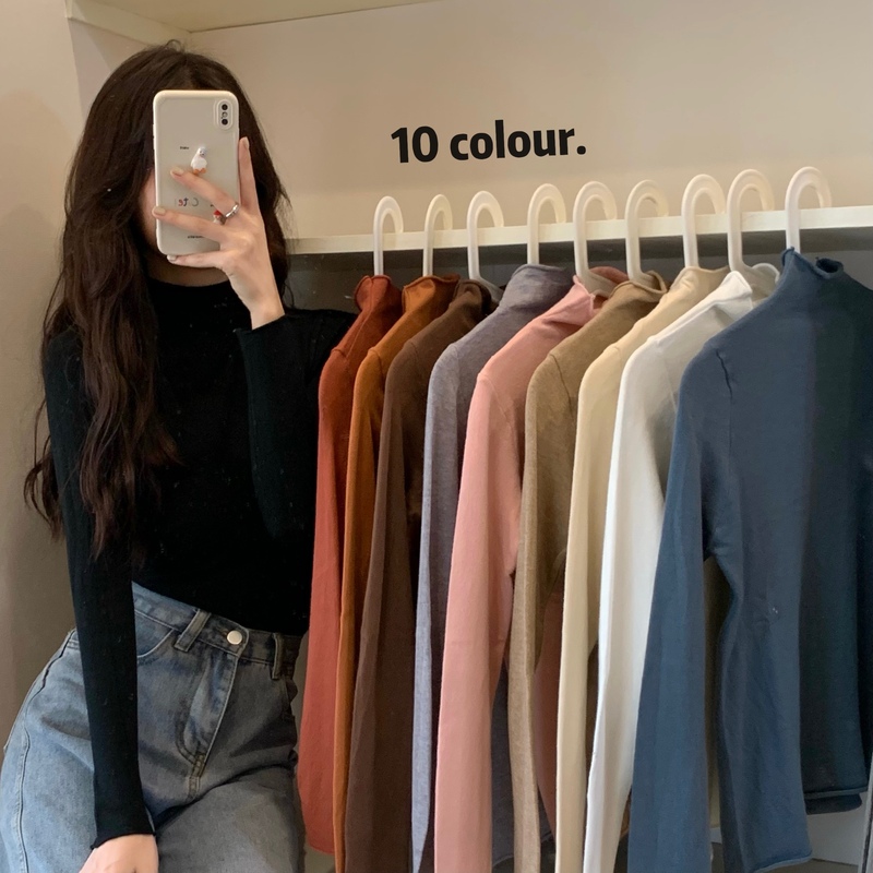 New real price and real shooting semi high neck sweater women's interior with lazy sweater backing long sleeved top
