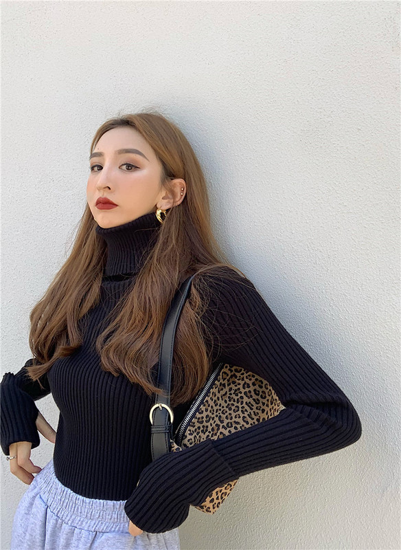 Real price super high collar thickened bottoming out Knitted Top