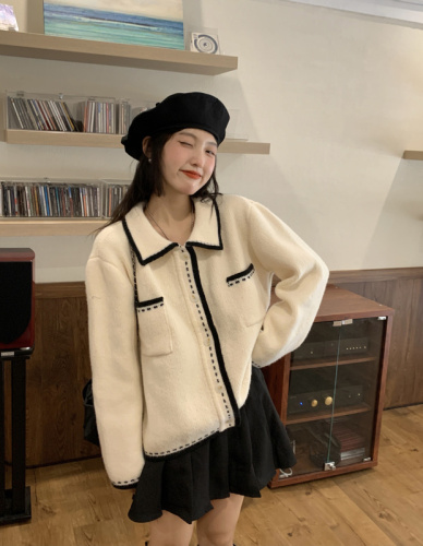 Real price real shoot sweet peach dream travel notes ~ 3 color small fragrance contrast color cardigan comfortable lazy sweater