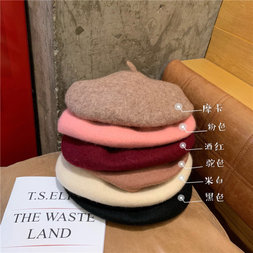 Real shooting real price Korean girls' net red versatile solid Beret fashion foreign wool hat