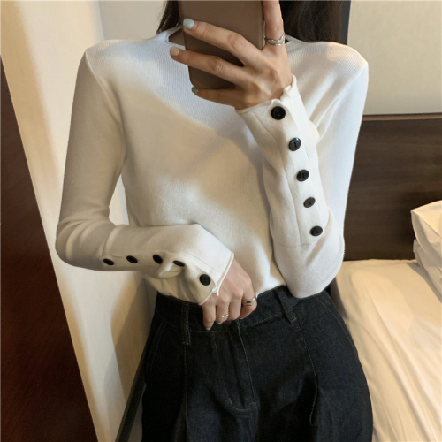 Real price winter long sleeve single breasted sweater slim knit